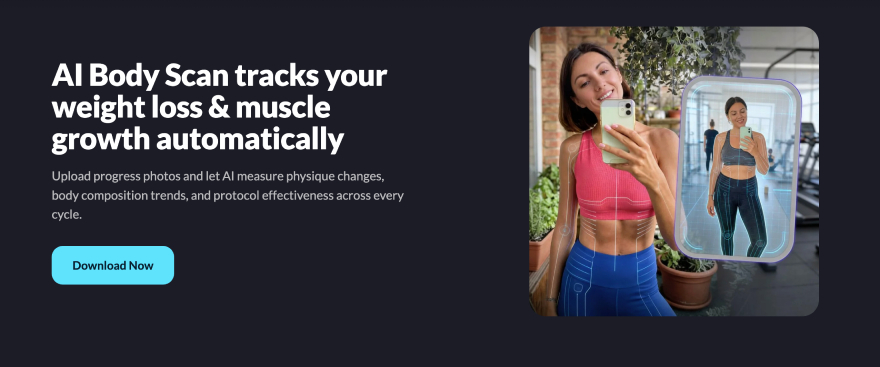 MeAgain app cost: MAX Peptide AI body scan feature.