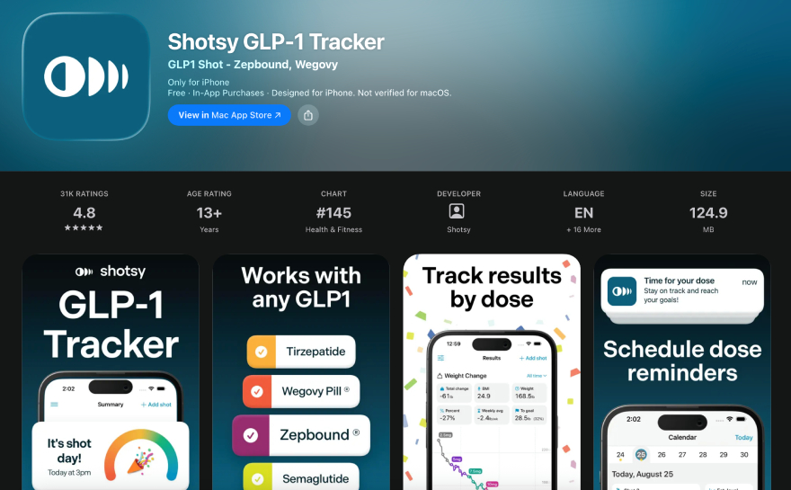 Shotsy app cost: Apple App Store listing.